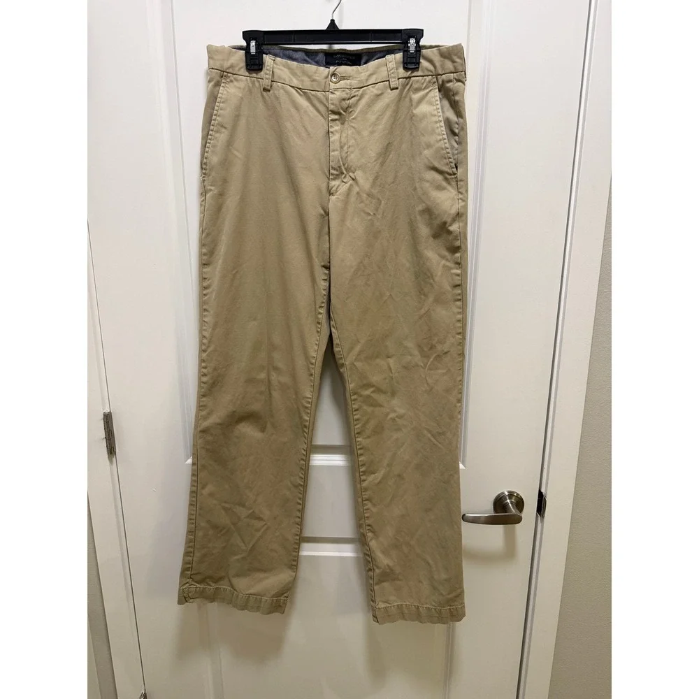 Banana Republic Mens Boot Cut Chino Pants Khaki Tan 35x34 Cotton Casual Trousers
